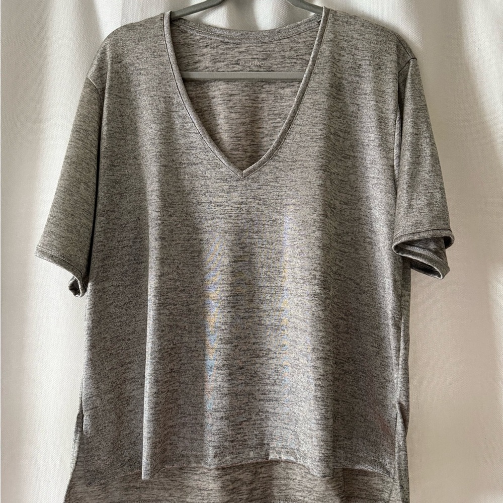 Anthropologie Gray Metallic V-Neck Women's Top